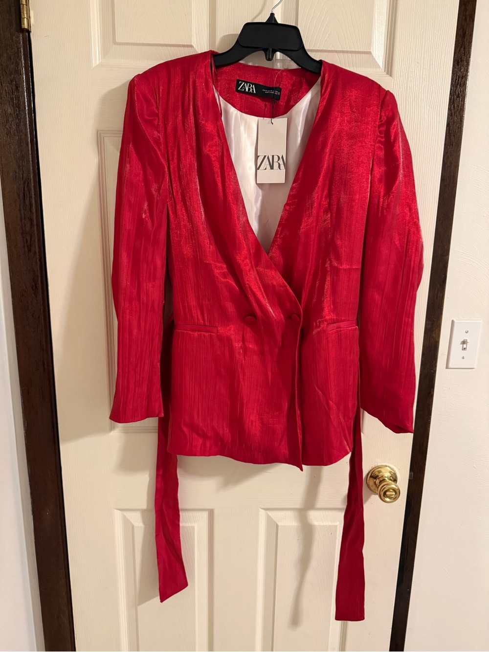 Zara Hot Pink Pleated Tie-Waist Blazer - Picture 3 of 7